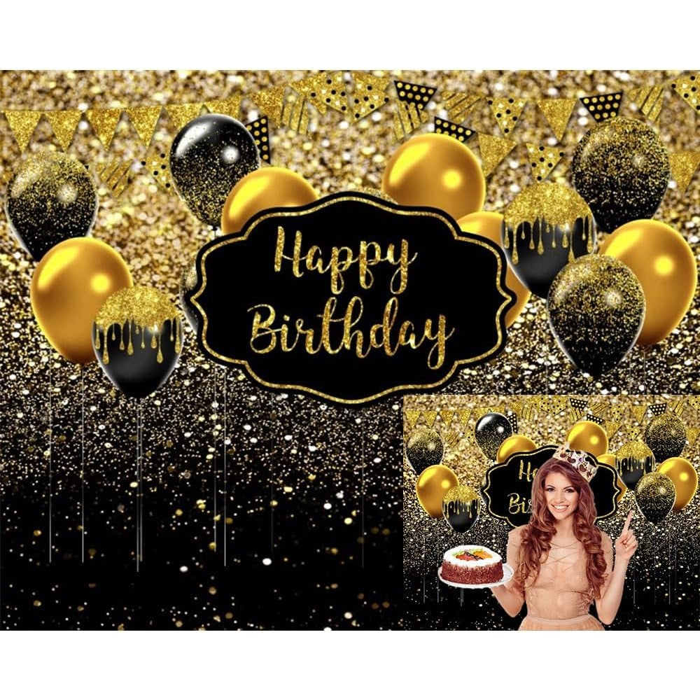 Banner Tip Fundal pentru Poze, din Panza, 185 x 110 cm, Sfoara 6 m, Prindere in 4 Colturi, Negru/Auriu