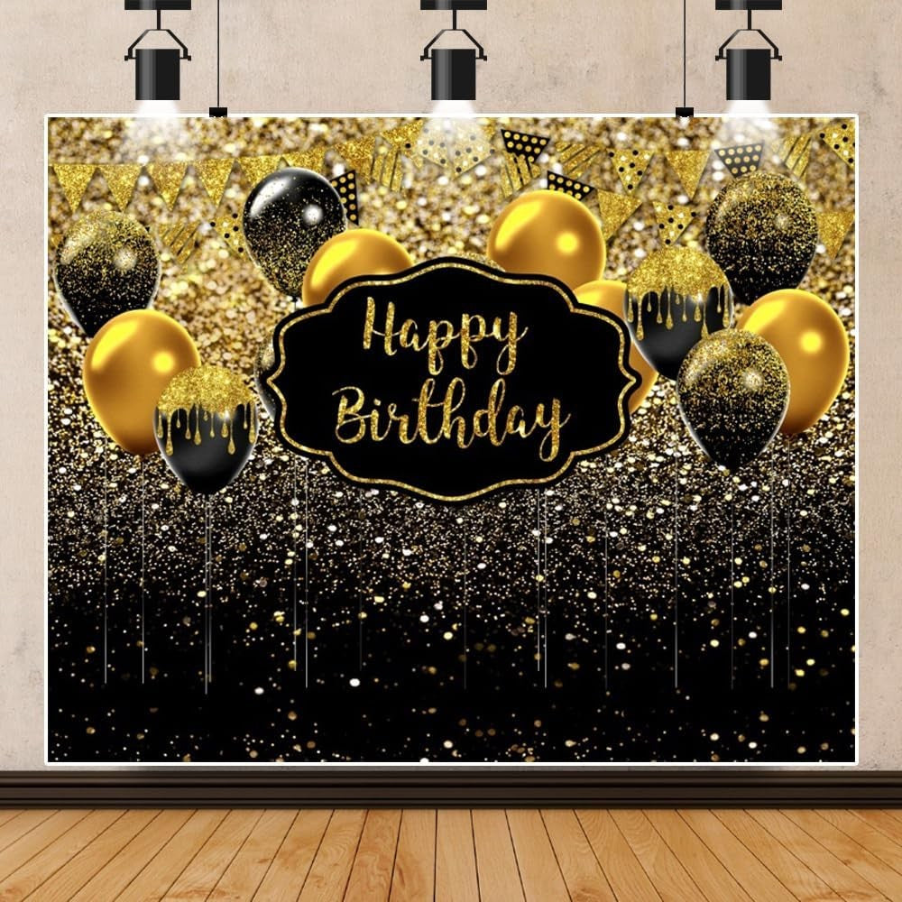 Banner Tip Fundal pentru Poze, din Panza, 185 x 110 cm, Sfoara 6 m, Prindere in 4 Colturi, Negru/Auriu