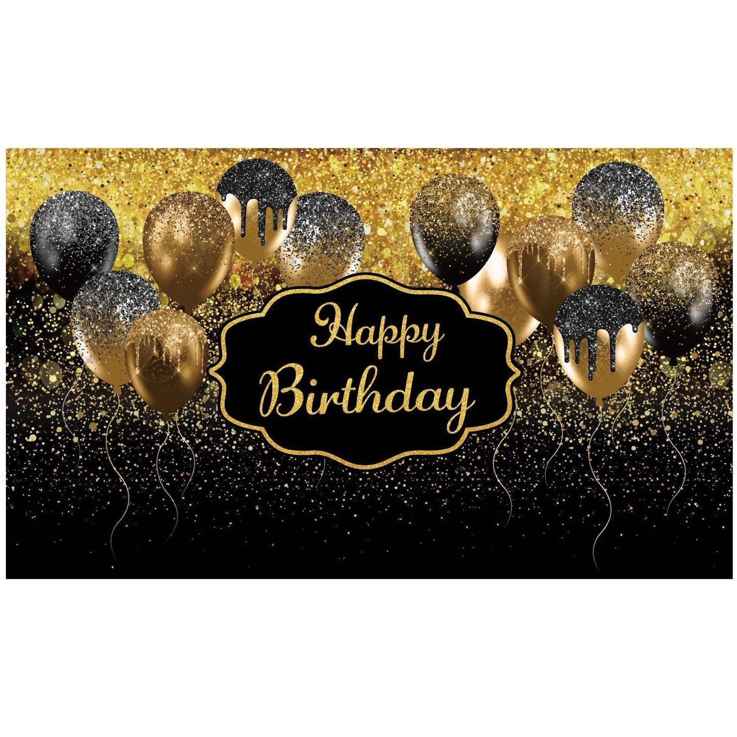 Banner Tip Fundal pentru Poze, din Panza, 185 x 110 cm, Sfoara 6 m, Prindere in 4 Colturi, Negru/Auriu