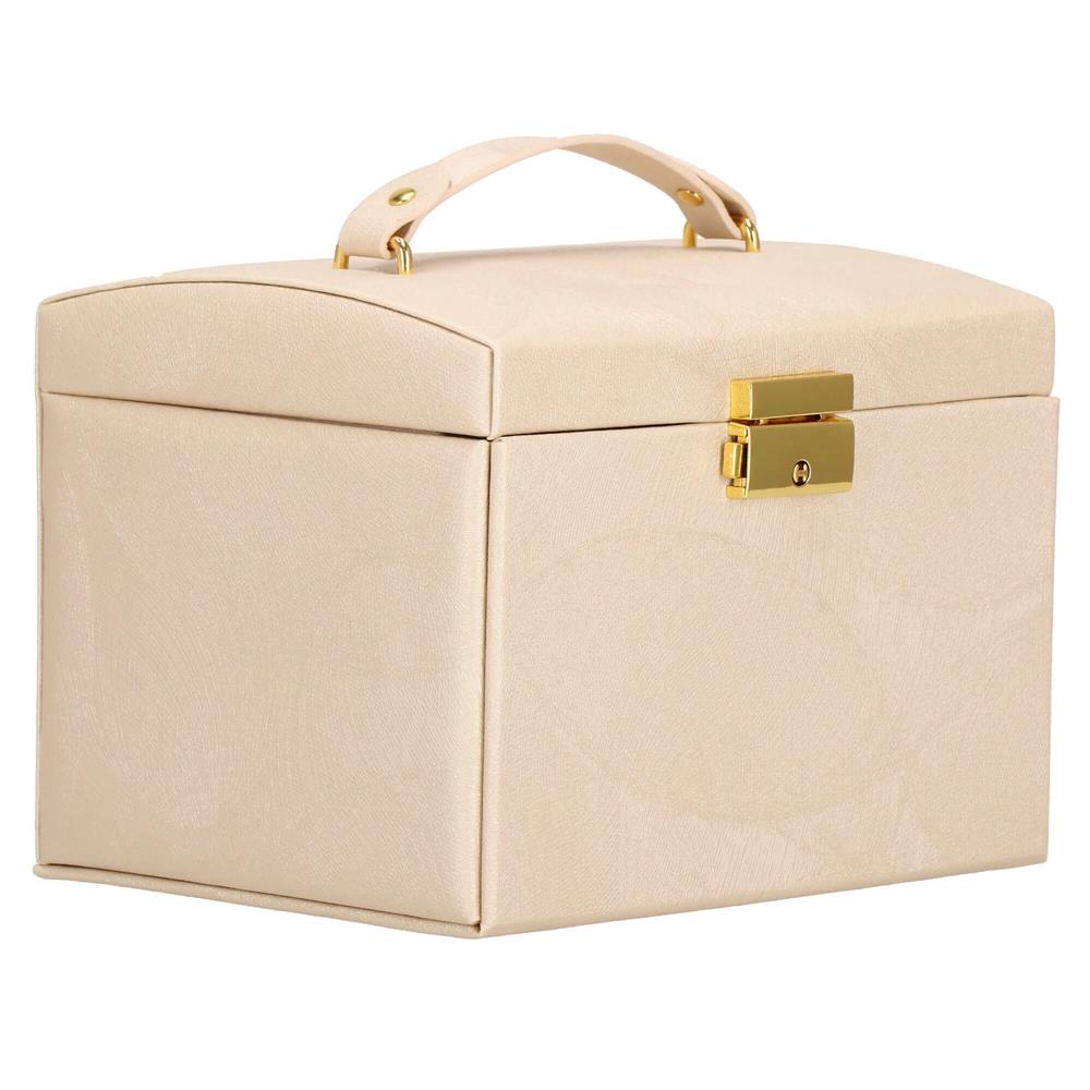 Cutie depozitare si organizare bijuterii, piele ecologica + velur, 18 x 13,5 x 14cm, crem