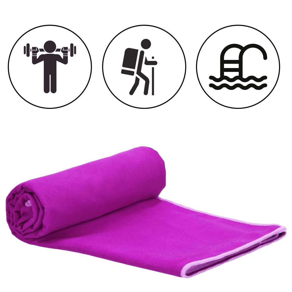 Prosop de plaja cu uscare de rapida, husa de transport, 75x150cm, violet
