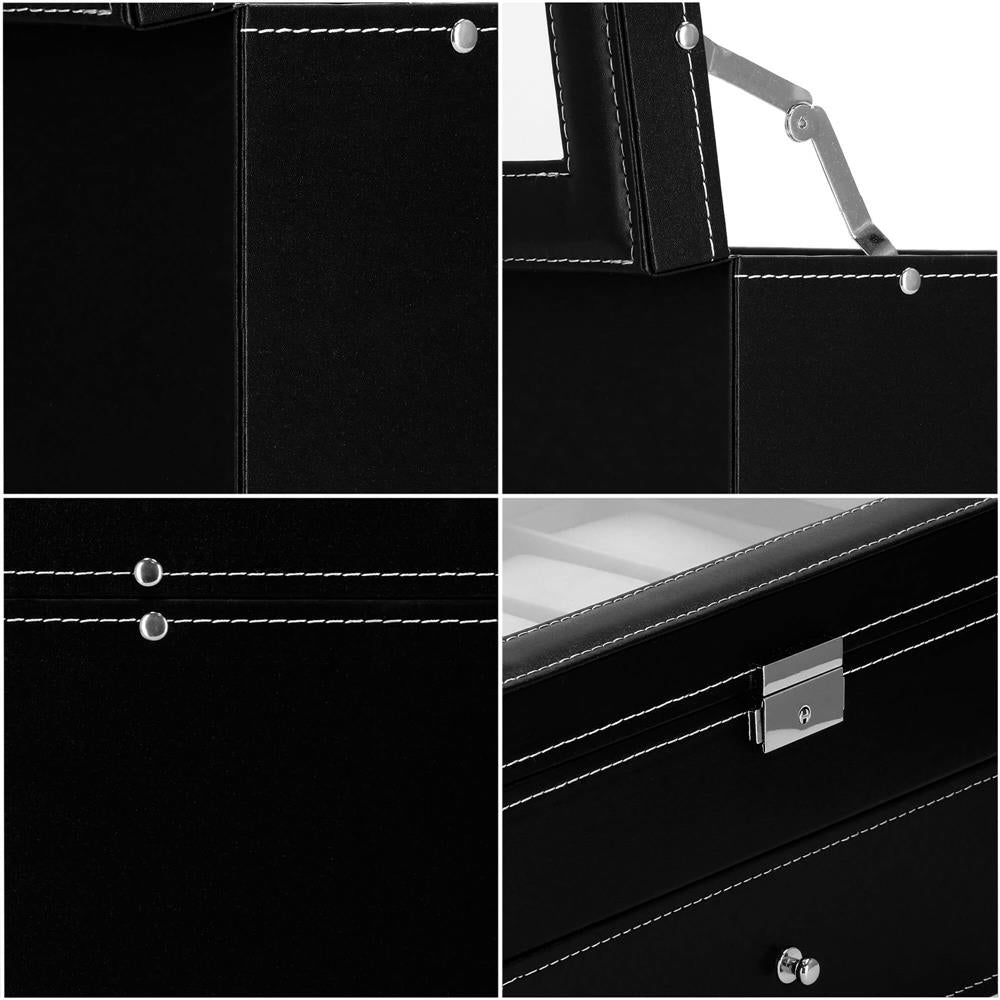 Cutie depozitare si organizare ceasuri si alte accesorii, MDF, piele ecologica, 30x20x13cm, negru