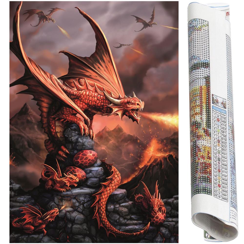 Set de broderie cu diamante 5D, 30x40cm, model Dragon cu pui
