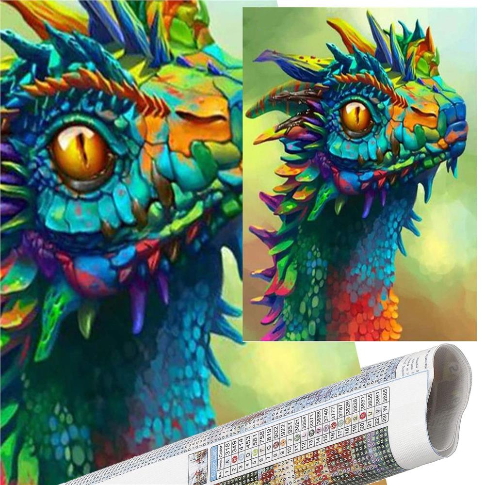 Set de broderie cu diamante 5D, 30x40cm, model Cap de dragon