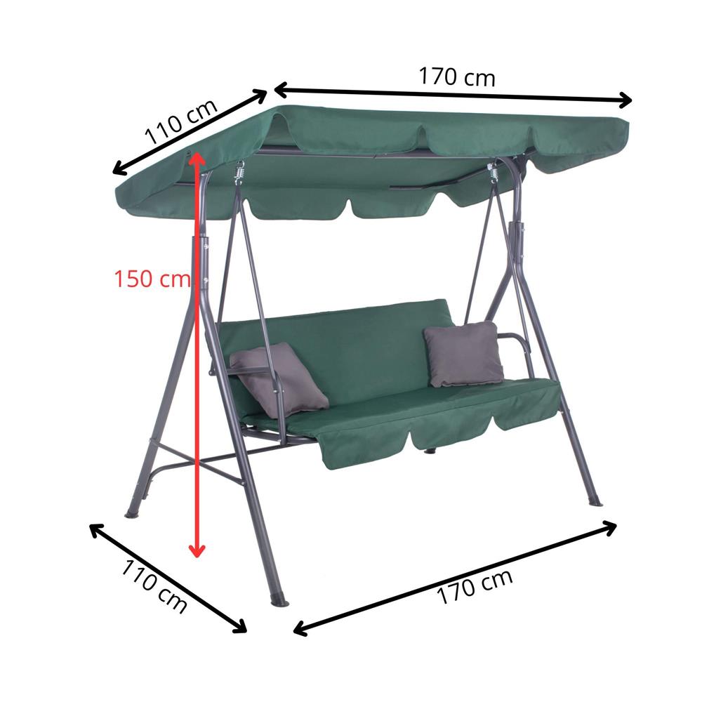 Leagan Balansoar Sersimo Luna cu Pernite pentru Terasa sau Gradina, 3 locuri, 220kg, verde