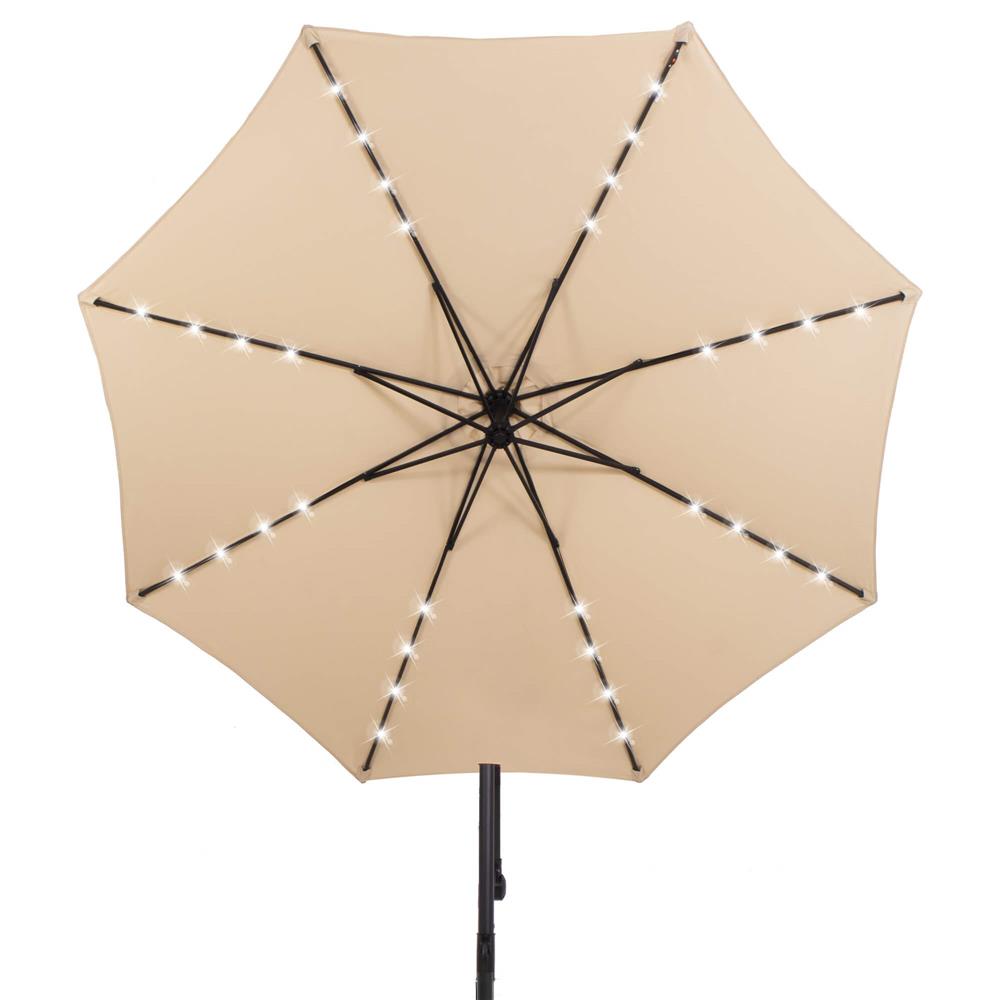 Umbrela de gradina cu brat lateral banana, iluminare LED, cu husa, 300cm, crem