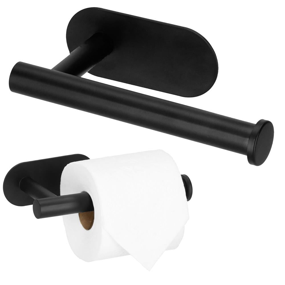 Suport hartie igienica din otel, prindere fara gaurire, 16cm, negru