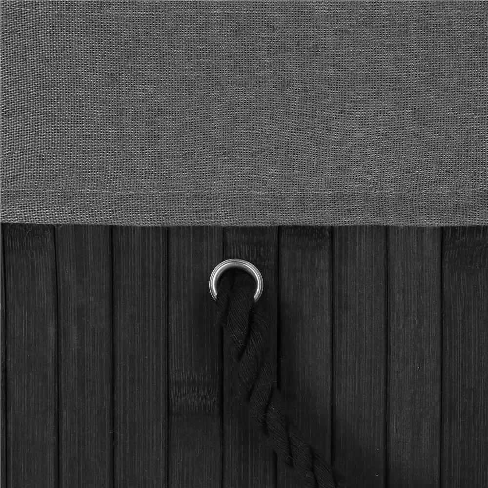Cos de rufe din bambus cu capac, 2 compartimente, sac detasabil, volum 100L, 54x34x60cm, negru