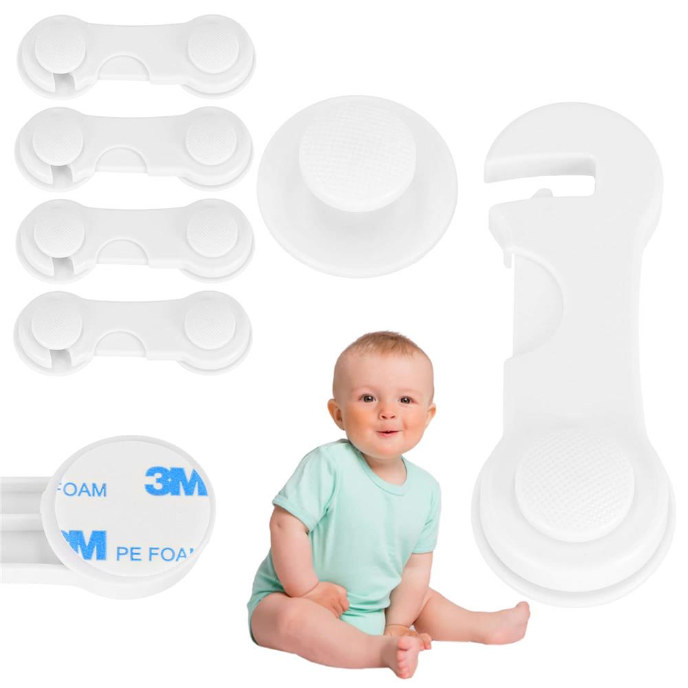 Set 4 sigurante blocator sertare si usi, plastic rezistent, fixe, 9.5 cm, alb