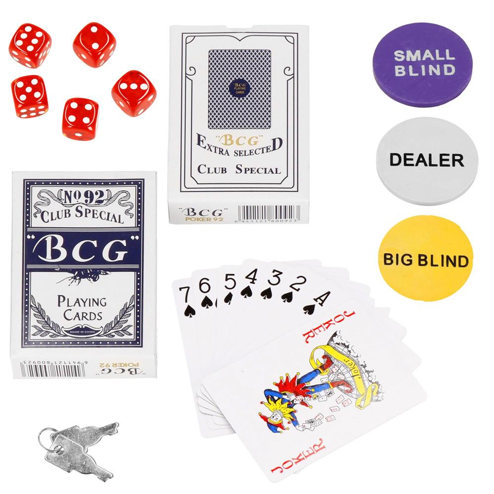 Set de Poker Complex cu 300 de jetoane, 2 seturi de carti, 5 zaruri, in servieta aluminiu