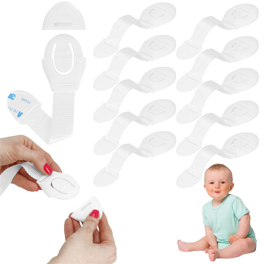 Set 10 sigurante blocator sertare si usi, plastic si textil, ajustabile, 20 cm, alb - 19