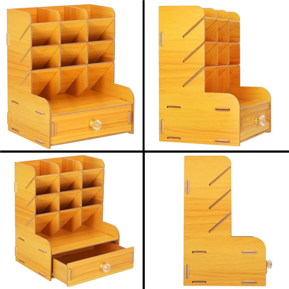 Organizator pentru birou, din lemn, cu 10 compartimente si sertar