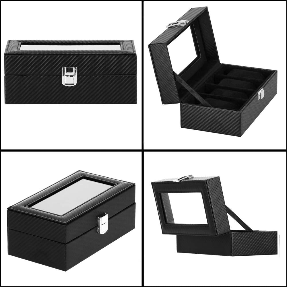 Cutie depozitare si organizare ceasuri, MDF, piele ecologica, 20,5x11x8cm, negru sarpe
