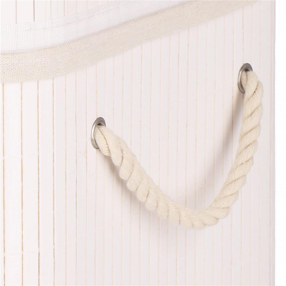 Cos de rufe din bambus cu capac, 2 compartimente, sac detasabil, volum 100L, 54x35x60cm, alb - 19