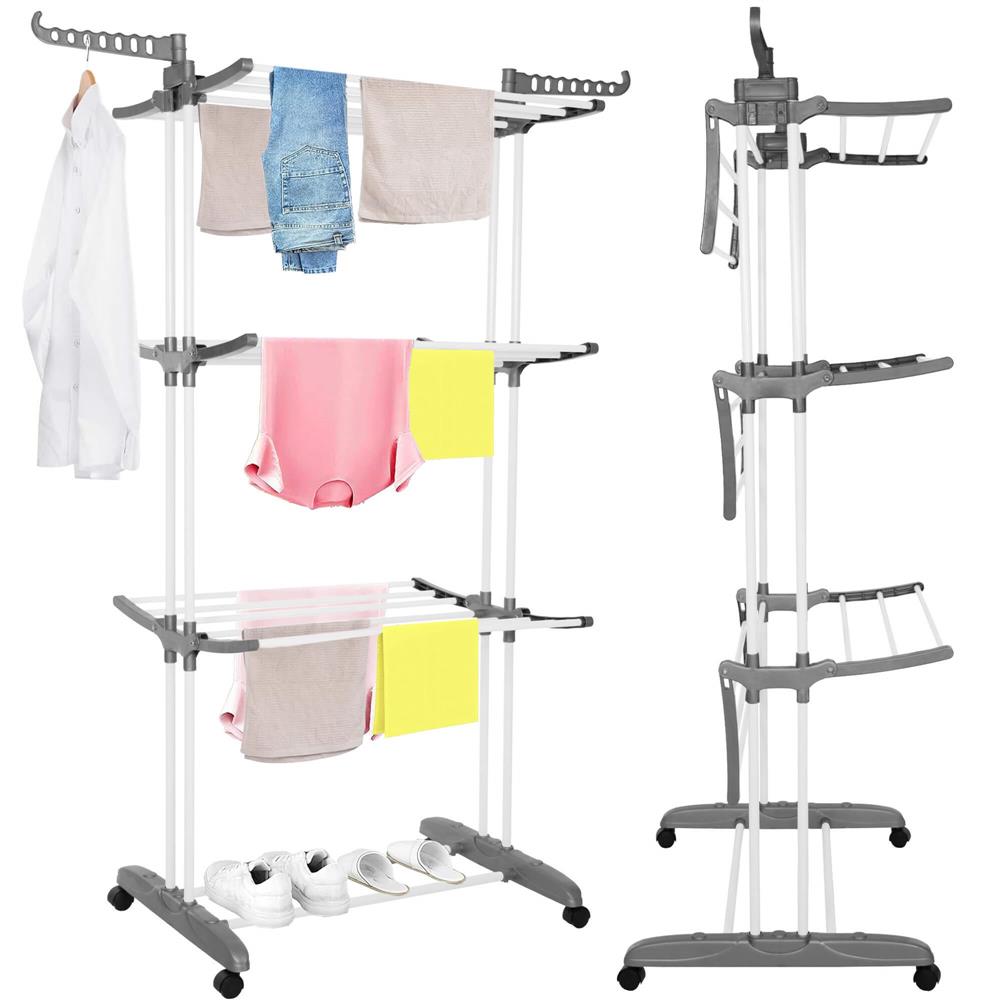 Uscator vertical pentru rufe, mobil si pliabil, cu doua umerase, 75x57x170cm, sarcina 20kg