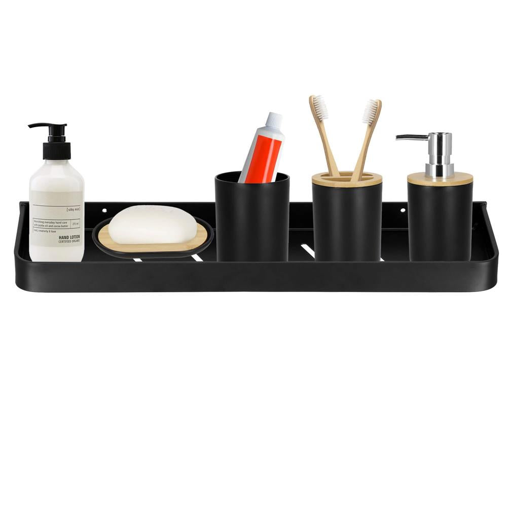Raft de baie cu 2 sisteme instalare pe perete, aluminiu, 50x12x4cm, negru