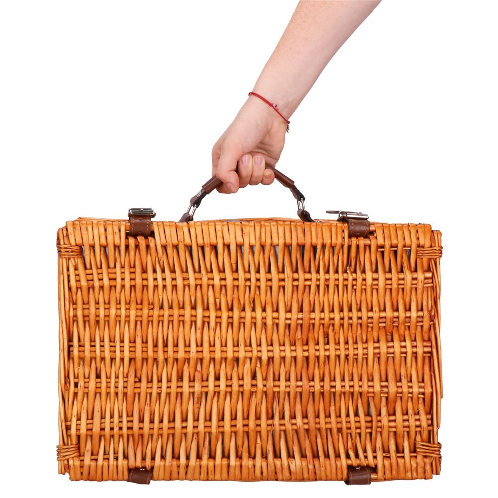 Cos de picnic echipat pentru 4 persoane Deluxe, din rachita, cu vesela si tacamuri, frigorific
