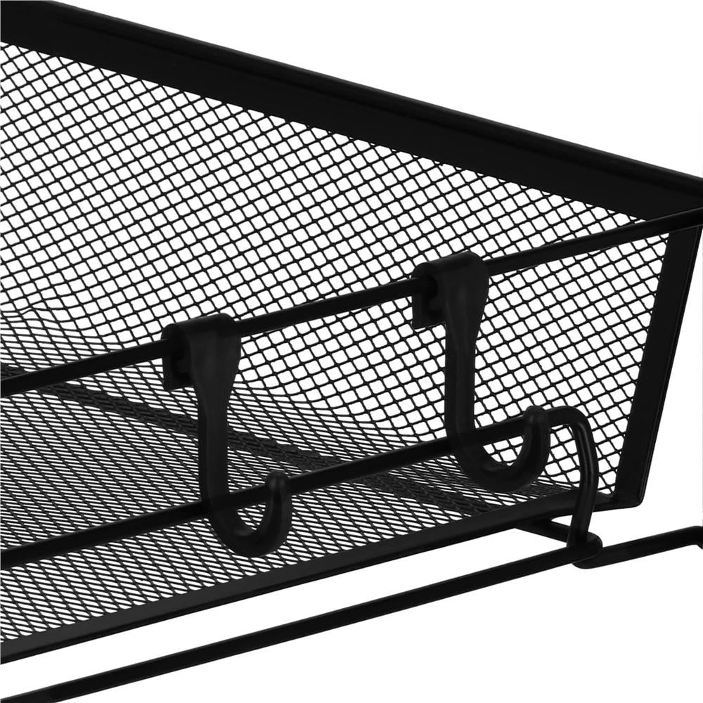 Raft metalic mobil tip carucior pentru bucatarie, 4 polite si 4 agatatori, negru, 44x26x85cm