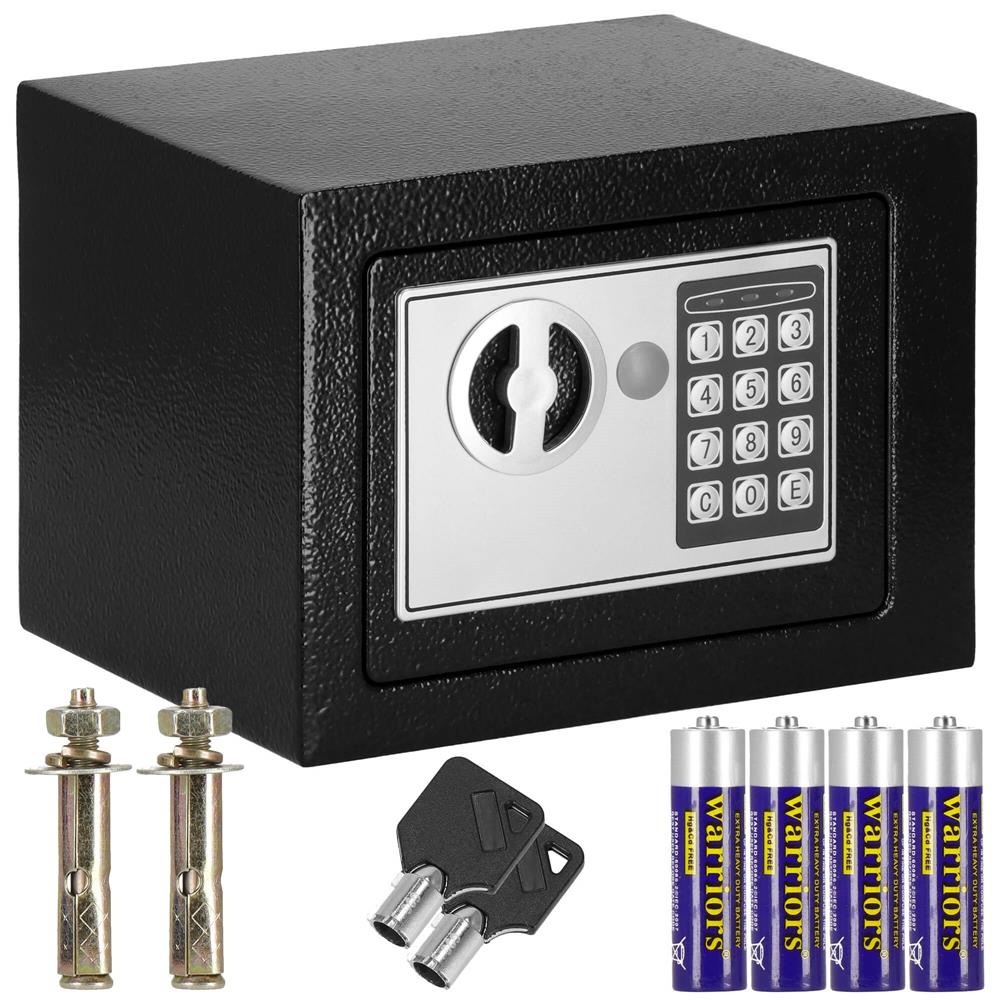 Seif electronic standard cu cifru si cheie, 170x230x170 mm, Otel, Negru