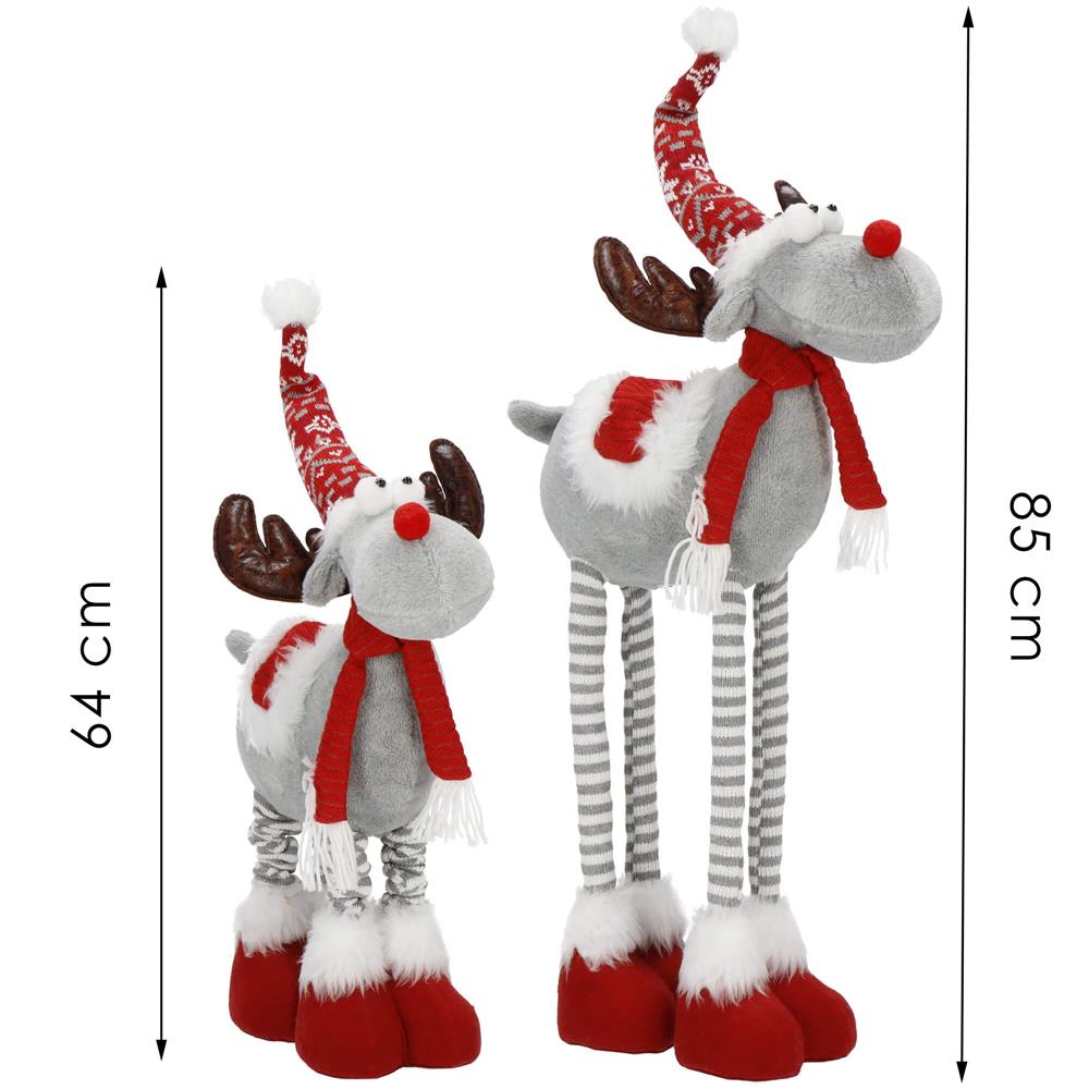 Figurina Craciun, Ren, picioare telescopice, iluminare LED, inaltime reglabila 64-85cm