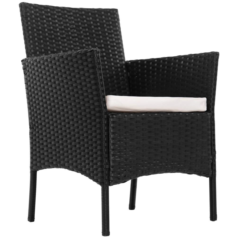Set mobilier terasa, din tehnorattan, masa cu blat sticla securizata, 2 fotolii cu perne, negru