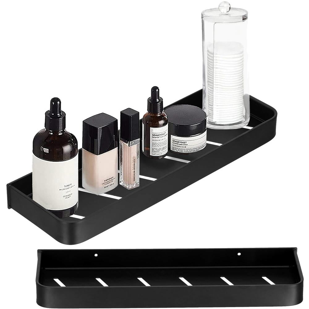 Raft de baie cu 2 sisteme instalare pe perete, aluminiu, 40x12x4cm, negru