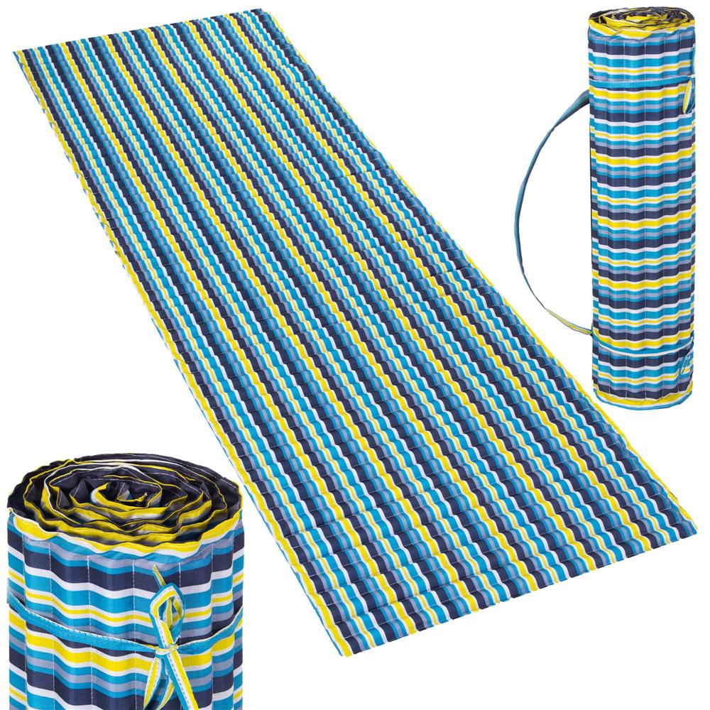 Saltea pentru plaja pliabila, din spuma, ultra-usoara, cu maner de transport, 60x180cm, albastru galben