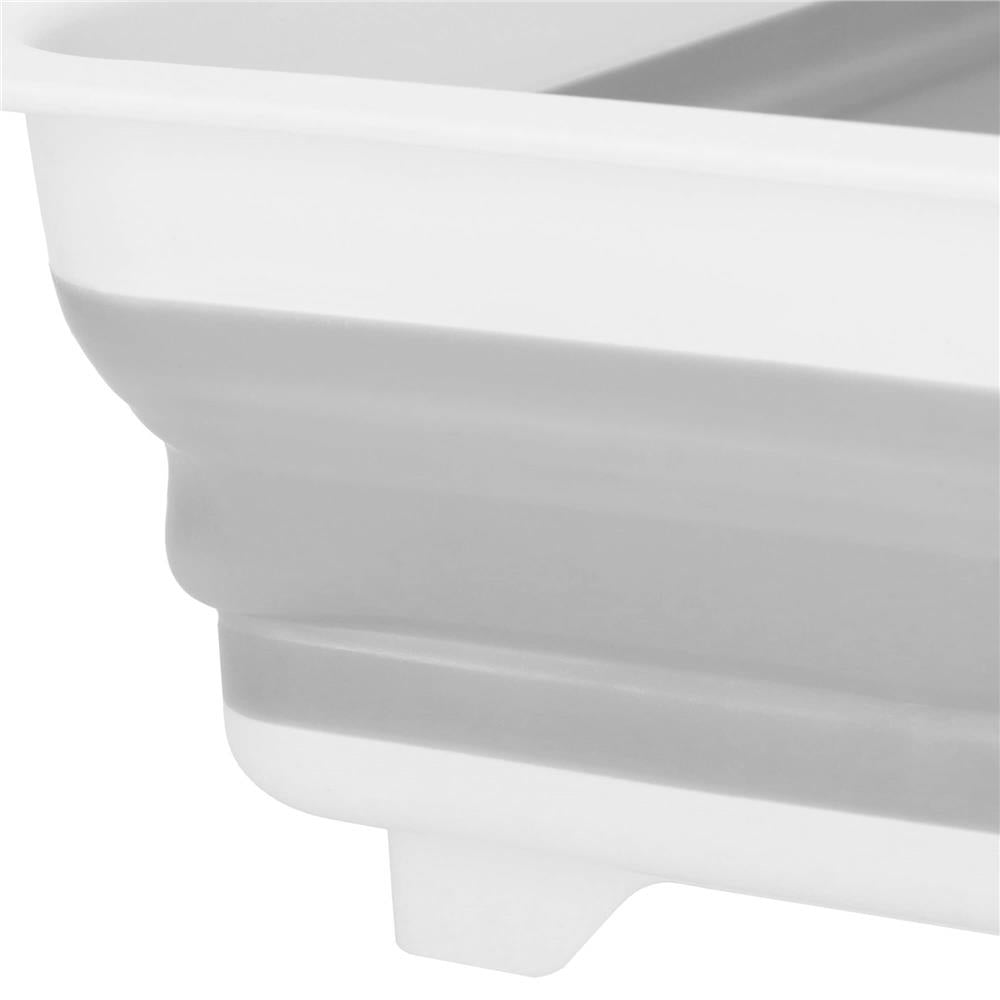 Uscator de vase pliabil, din pastic si silicon, 36x31x12cm, suport tacamuri, alb si gri