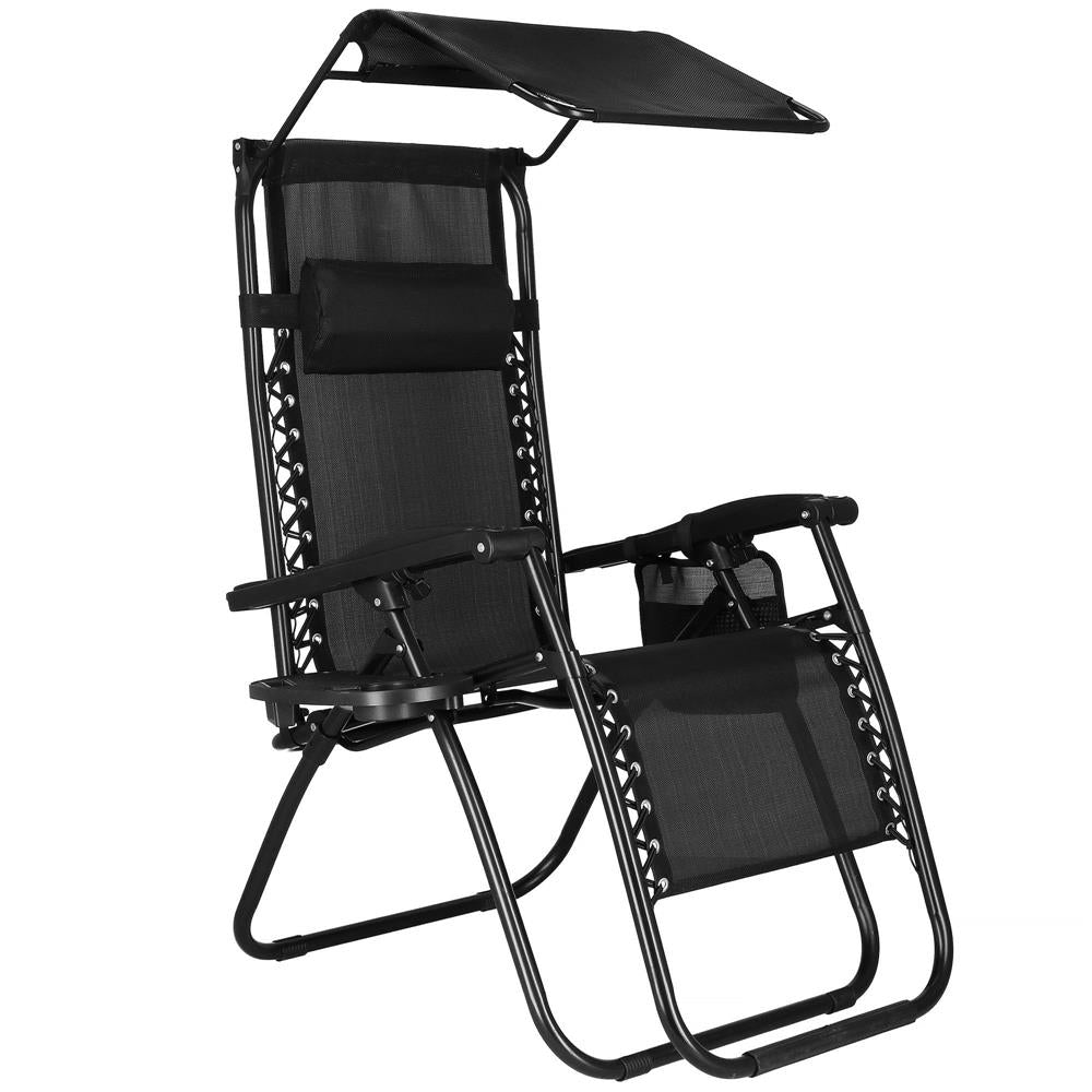 Sezlong pliabil SERSIMO GC3, Relax Zero Gravity cu parasolar, 175cm, negru