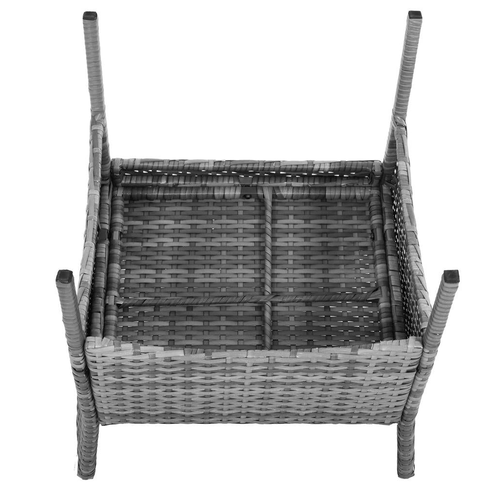 Set mobilier terasa, din tehnorattan, masa cu blat sticla securizata, 2 fotolii si 1 canapea cu perne, gri
