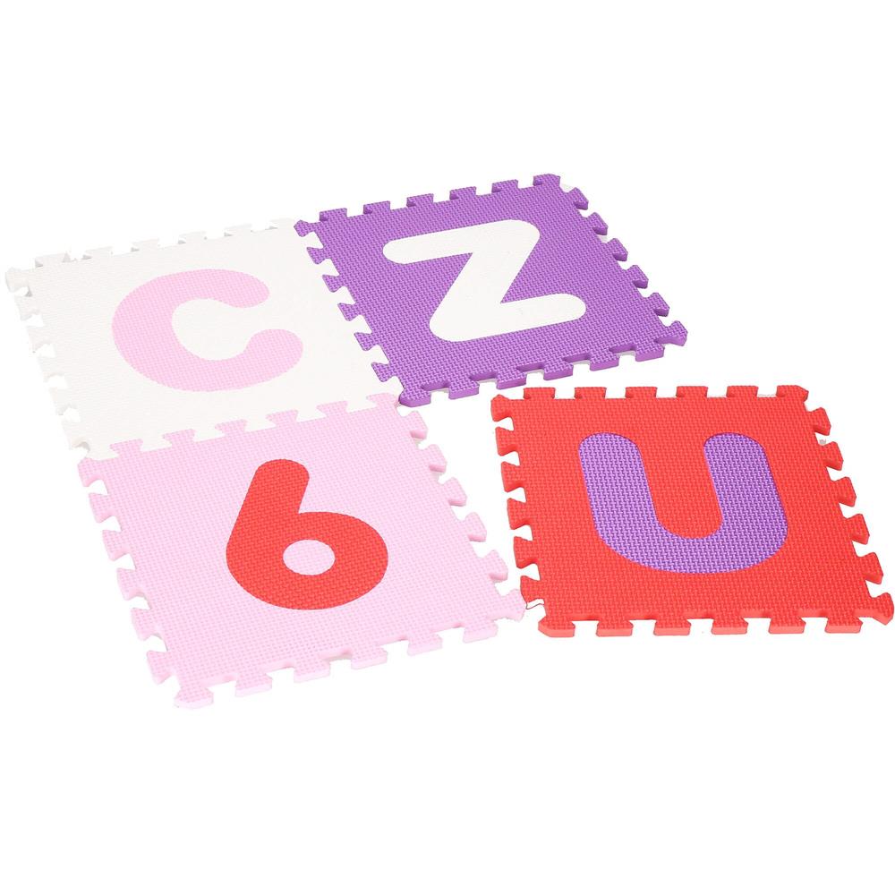 Covor din spuma pentru copii, tip puzzle cifre si litere, 36 piese, 175×175 cm, multicolor