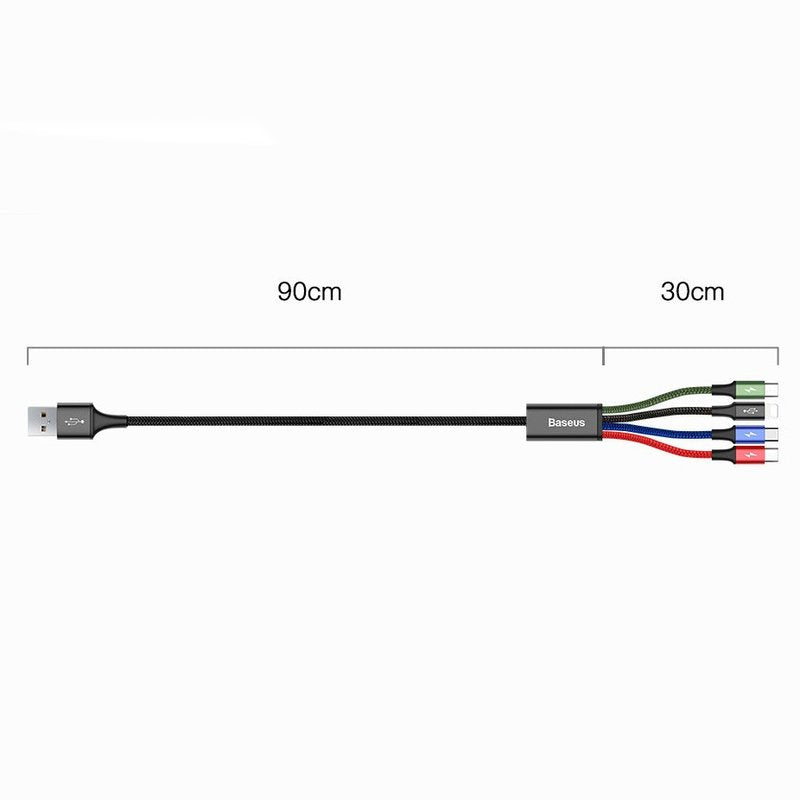 CABLU alimentare si date Baseus, Fast Charging Data Cable pt. smartphone, 4 in 1, USB la 2 x USB-C /1 x Lightning / 1 x microUSB, 1.2m, braided, negru "CA1T4-B01" (include TV 0.18lei) - 6953156278493