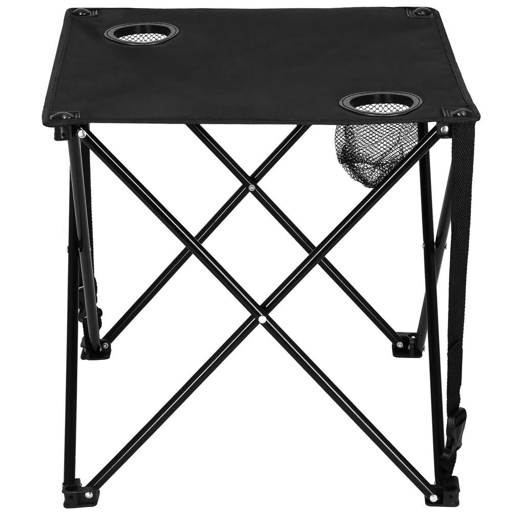 Masa plianta camping sau pescuit, cu 2 suporturi pahar, 46x46x45 cm, negru