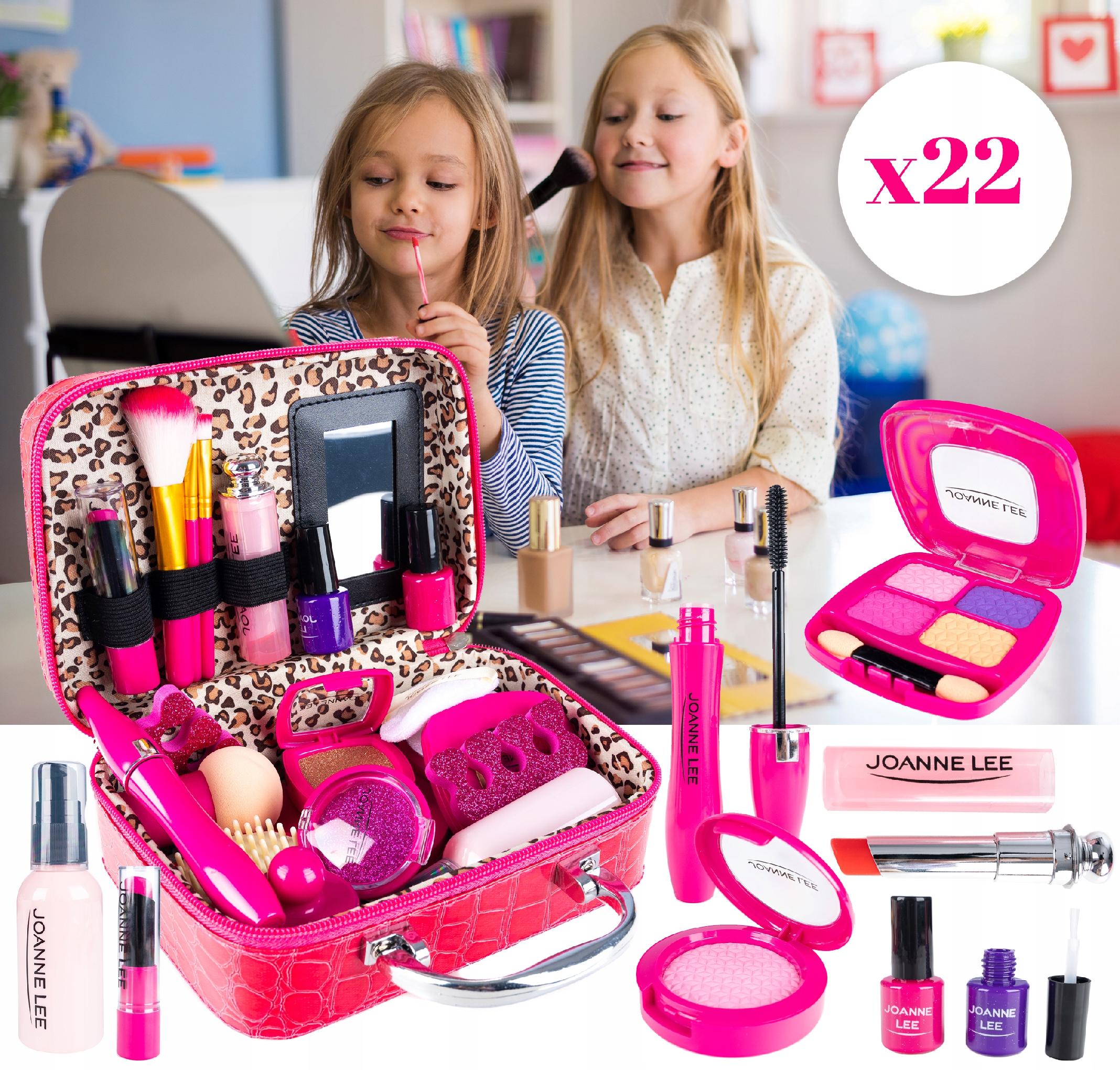 Trusa de machiaj pentru fetite, geanta cu 22 de accesorii cosmetice, fara lichide sau substante chimice, roz