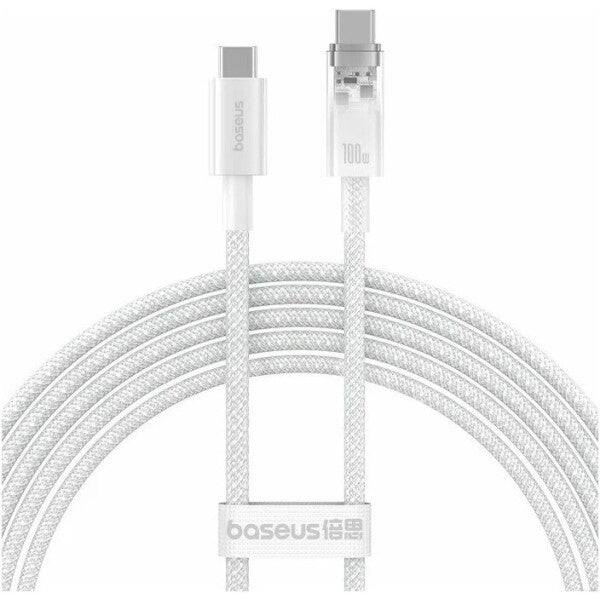 CABLU alimentare si date Baseus,Explorer Smart Temperature Control,Fast Charging pt smartphone,USB Type-C(T) la USB Type-C(T),100W,braided,2m,alb, "P10319703221-01" (include TV 0.18lei)-6932172642860
