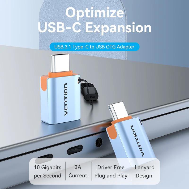 Adaptor USB Vention, OTG, USB-C (T) la USB 3.1 (M), 10Gbps, PVC, albastru, 