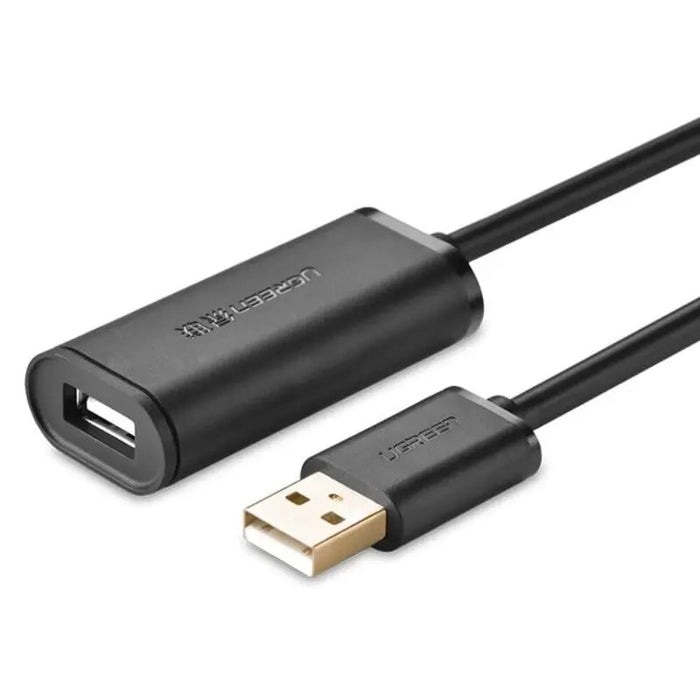 Cablu USB UGreen prelungitor, "US121" USB 2.0 (T) la USB 2.0 (M), conectori auriti, 15m, negru, "10323" - 6957303813230 –