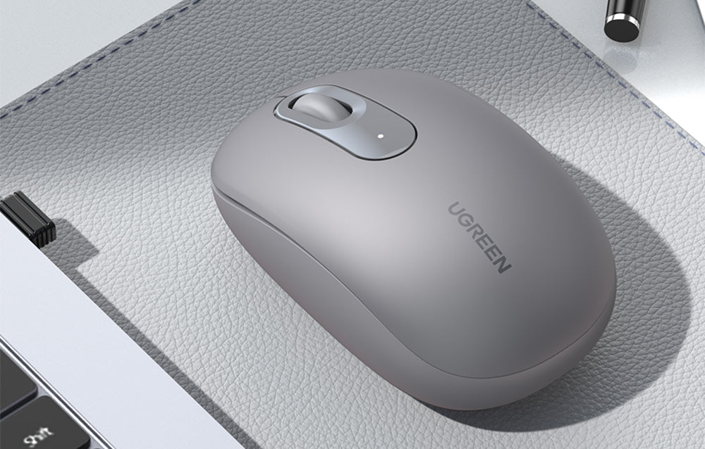 MOUSE Ugreen, "MU105" PC sau NB, wireless 2.4GHz, optic, 3/1 butoane/scroll, 2400 dpi, include baterie, gri "90669" - 6957303896691