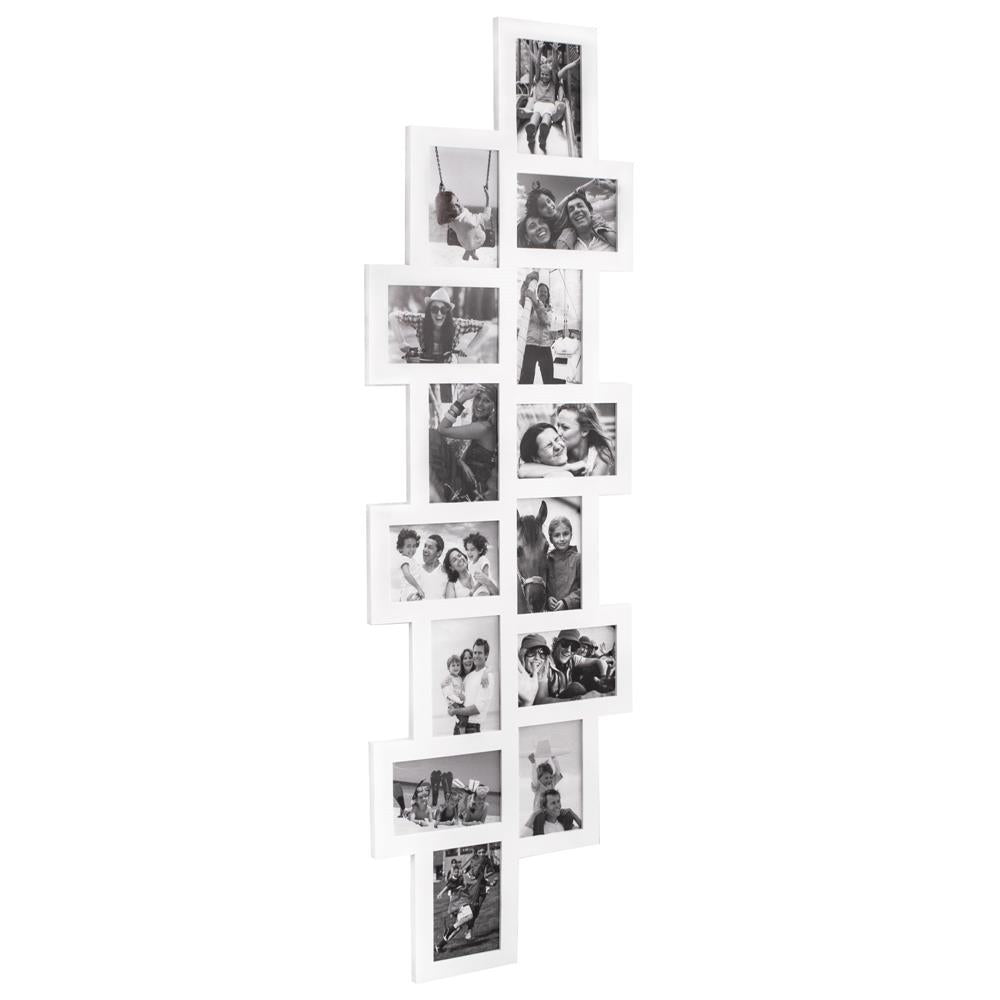 Rama foto de perete, colaj de 14 fotografii, 36x118cm, alb