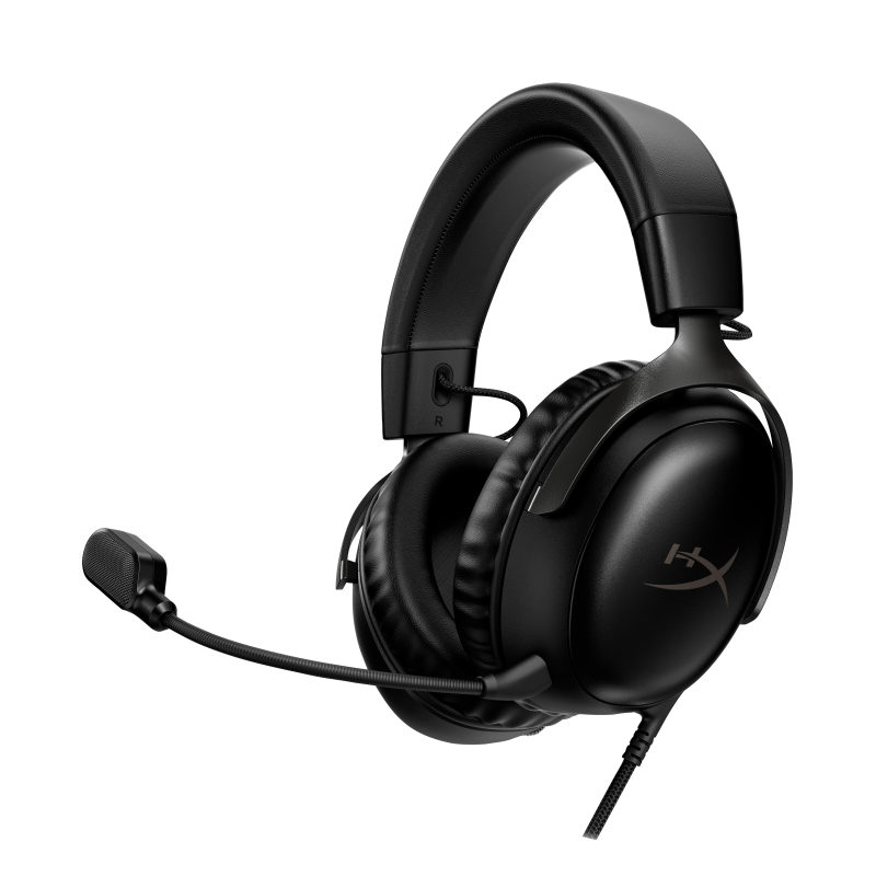 Casti gaming HyperX Cloud III Black, DTS Headphone:X Spatial Audio, drivere 53mm, microfon detasabil cu metal mesh, noise cancelling si indicator LED, jack 3,5mm/USB-C/USB-A, cupe cu spuma cu memorie, multiplatforma, negru