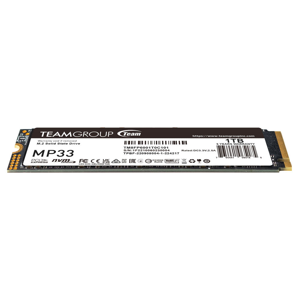 SSD TEAMGROUP MP33, 1TB, PCIe Gen3x4 M.2 2280, 3D TLC NAND NVMe, R/W: 1800/1500 MB/s, "TM8FP6001T0C101"