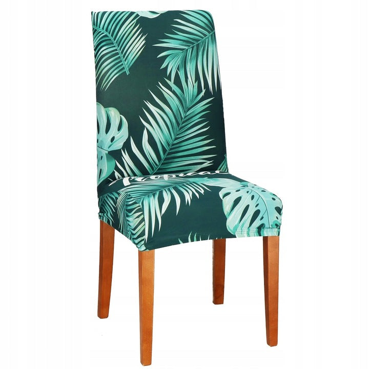 Husa pentru scaun, marime universala, poliester si spandex, verde cu model floral