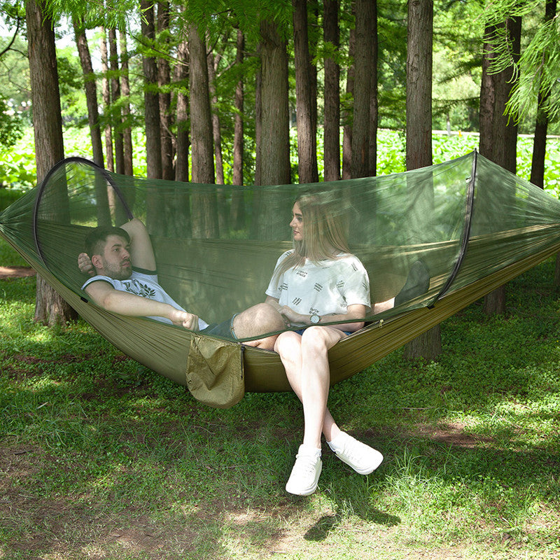 Hamac Sersimo dublu din material parasuta 140x260cm, cu plasa de tantari, verde