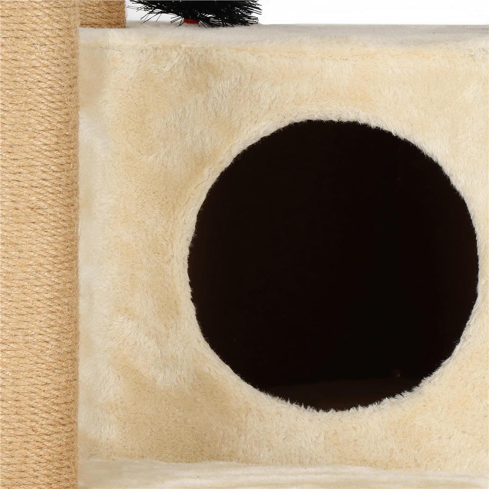 Ansamblu de joaca pentru pisici, cu loc pentru zgariat, ascuns, culcus, hamac, minge, 154cm, crem