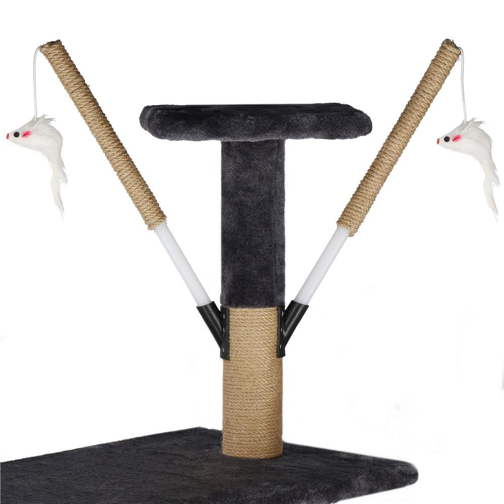 Ansamblu de joaca pentru pisici, cu loc pentru zgariat, ascuns, culcus, mingi, 145cm, grafit
