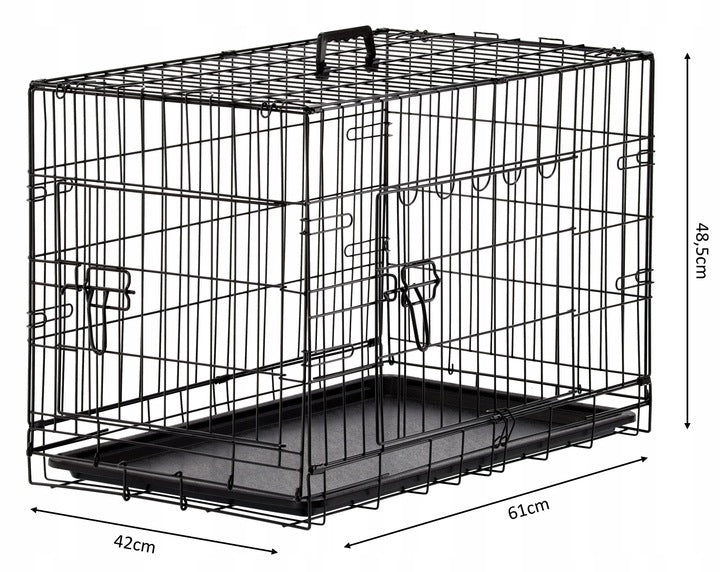 Cusca pentru animale, 2 usi, Pliabila din metal, L, Negru, 61x49x42 cm