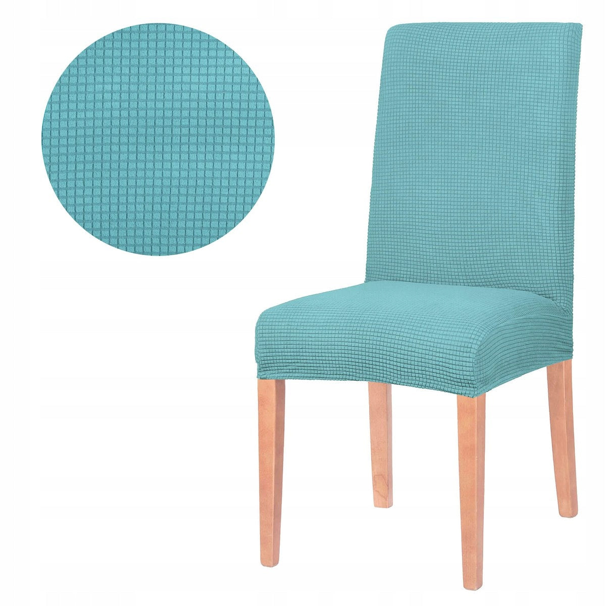 Set 4 huse universale pentru scaun, marime universala, poliester si spandex, 45 cm x 60 cm, albastru deschis