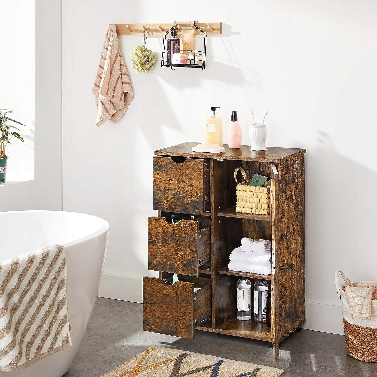 SONGMICS Comoda cu 3 sertare si dulap, 60x30x80cm, maro rustic