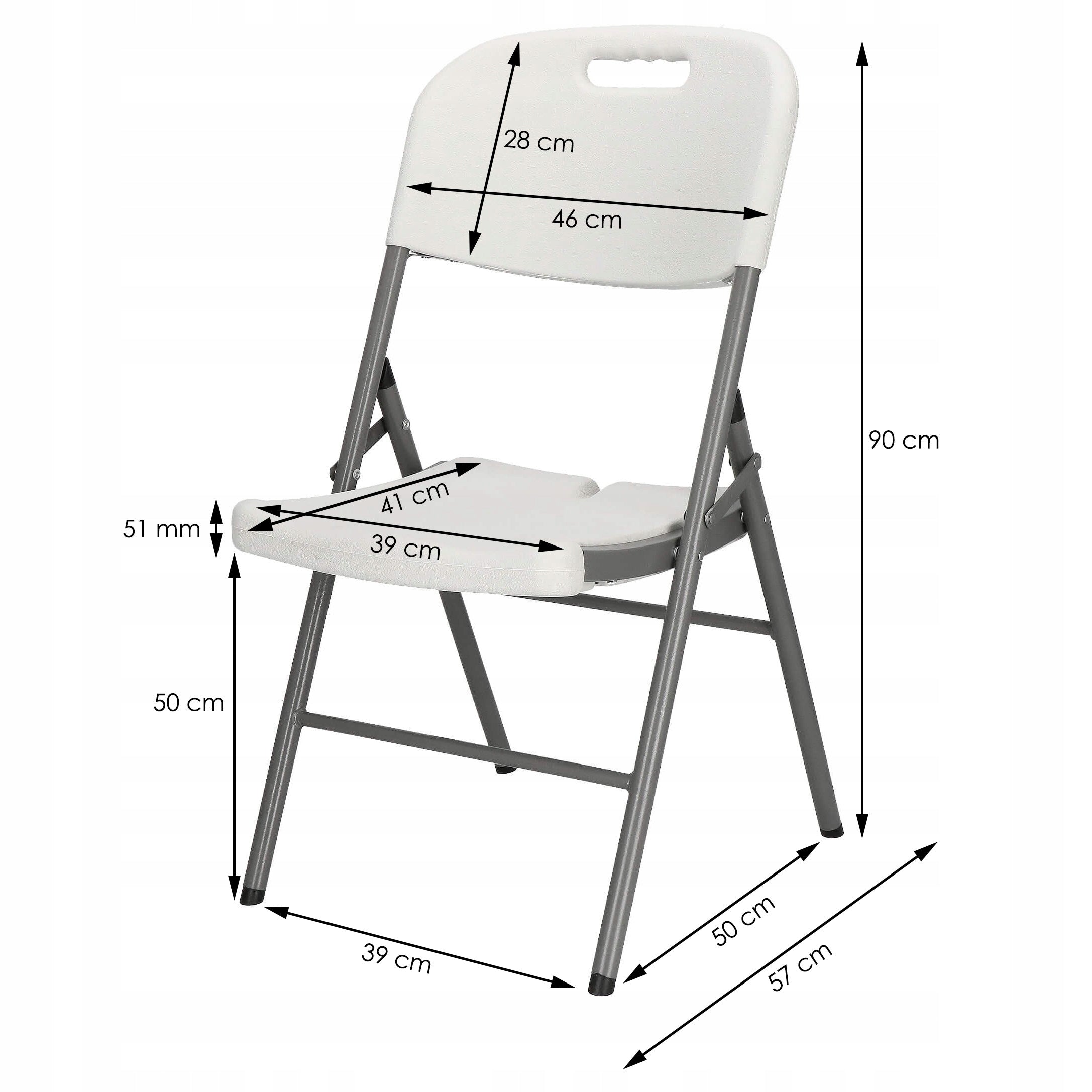 Scaun pliant din plastic pentru catering sau terasa, sarcina 150kg, alb