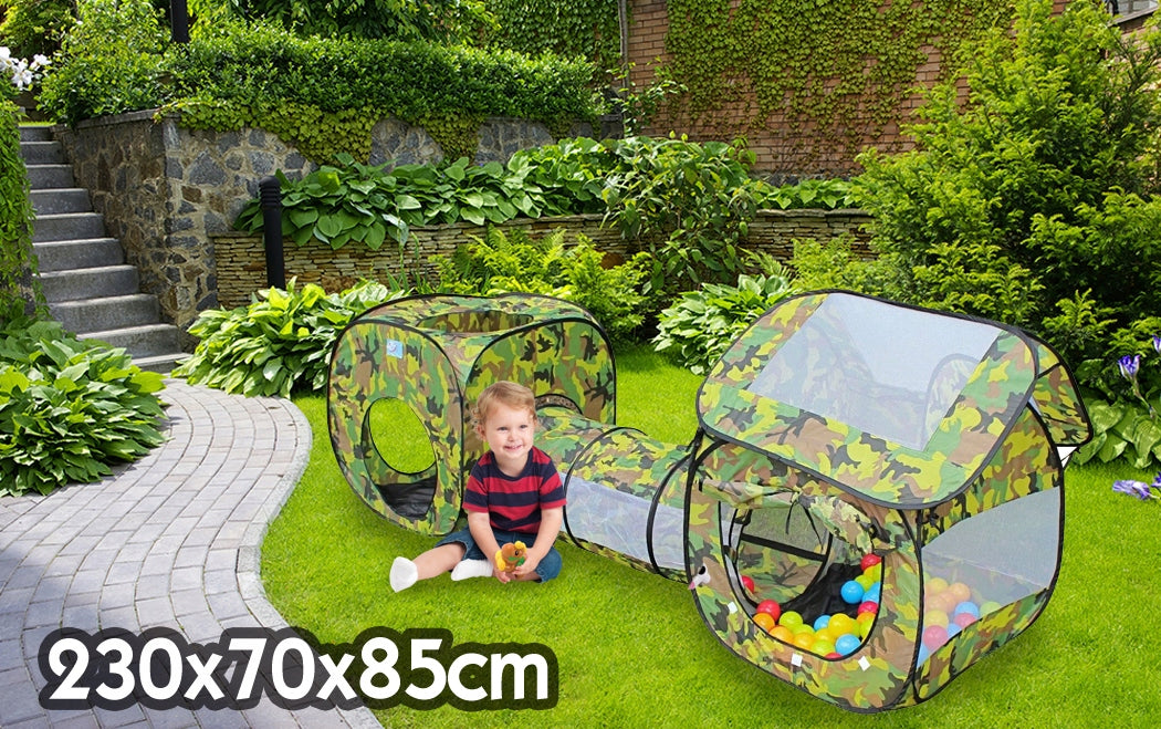 Loc de joaca 3 in 1 pentru copii,multifunctional, casuta, tunel si cort, 230x70x85cm, culoare camuflaj